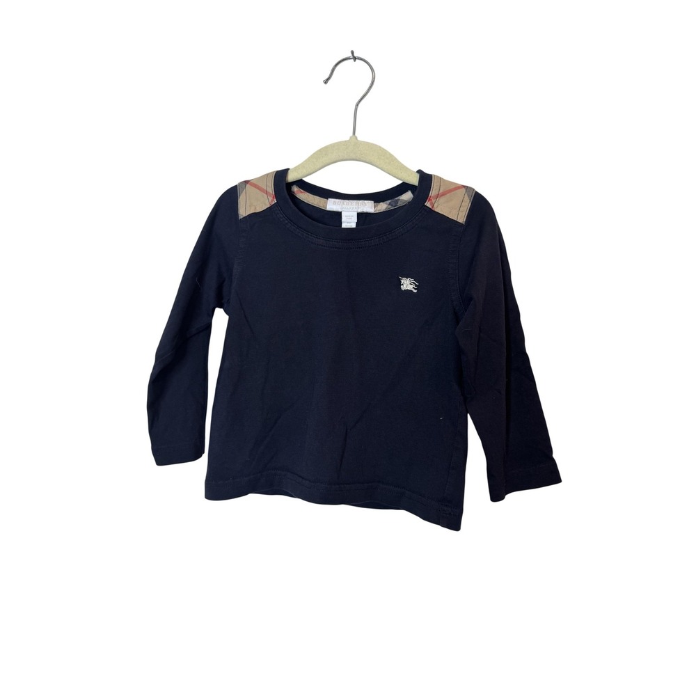 Burberry Shirt Boys 2T Navy Nova Check Shoulder Long Sleeve Logo Top Cotton